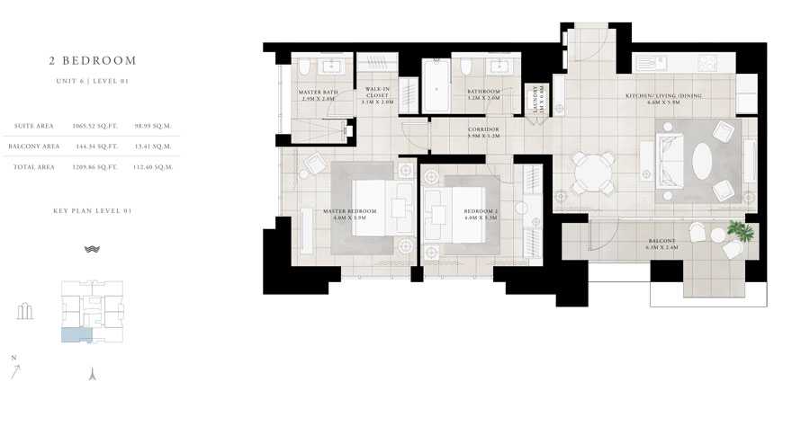 2-Bed, Unit-6,Level-01,Size-1209.56-sq.ft